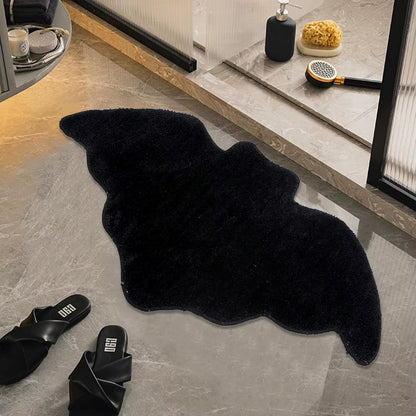Halloween-Themed Bat-Shaped Non-Slip Bathroom Rug - Black Indoor Floor Mat for Living Room Decor