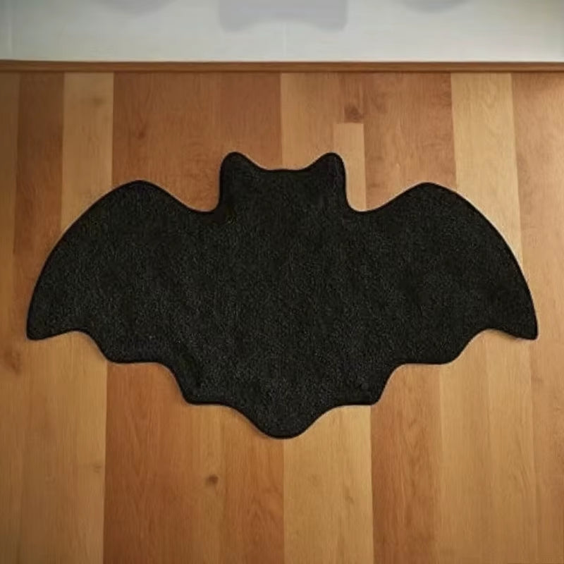 Halloween-Themed Bat-Shaped Non-Slip Bathroom Rug - Black Indoor Floor Mat for Living Room Decor