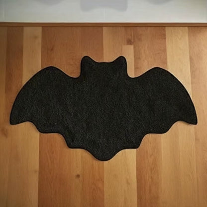 Halloween-Themed Bat-Shaped Non-Slip Bathroom Rug - Black Indoor Floor Mat for Living Room Decor